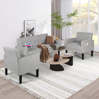 AILEEKISS 3 Piece Living Room Sofa Set Loveseat Sofas Sets with 2 USB,Cup Holders,Side Pocket, Modern Fabric 3 Pcs Sectional Couches Set for Apartment,Office,Bedroom (2-Seat+1-Seat+1-Seat, Light Grey)