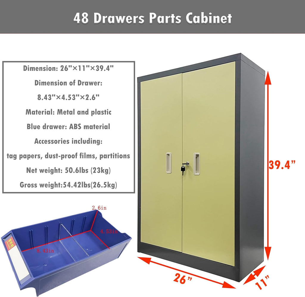 INTSUPERMAI Parts Cabinet 48 Drawers with Door Component Storage Parts Drawers Cabinet Tool for Screws, Nails, Beads,Nuts Blue Drawers