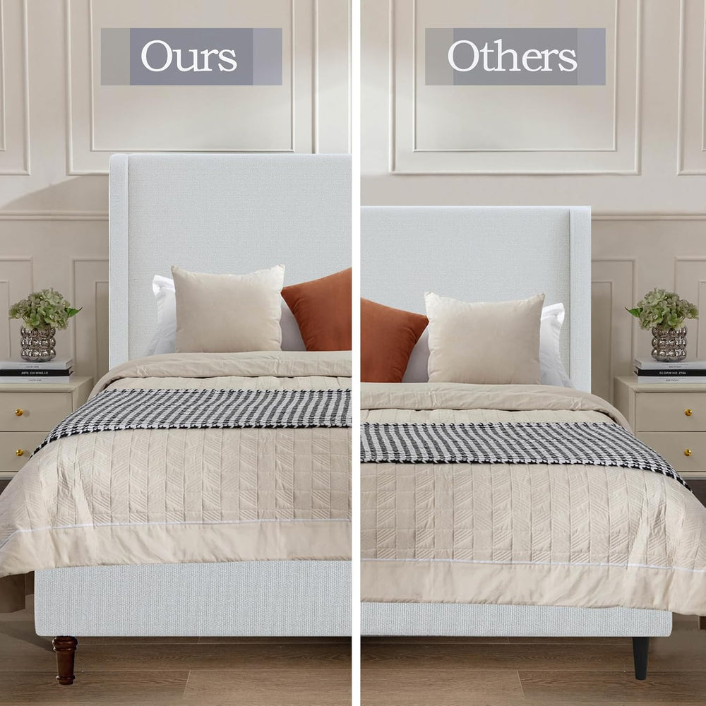 Upholstered Bed Frame with 54" Tall Wingback Headboard, Elegant Boucle F...