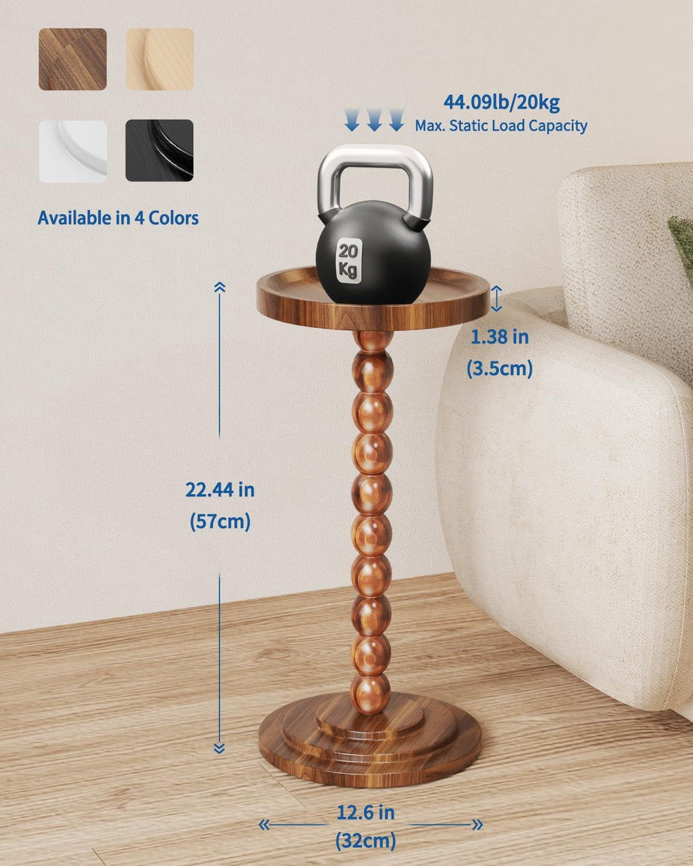 Round Wooden Side Table & Drink Table | Sturdy & Functional Mid-Centu...