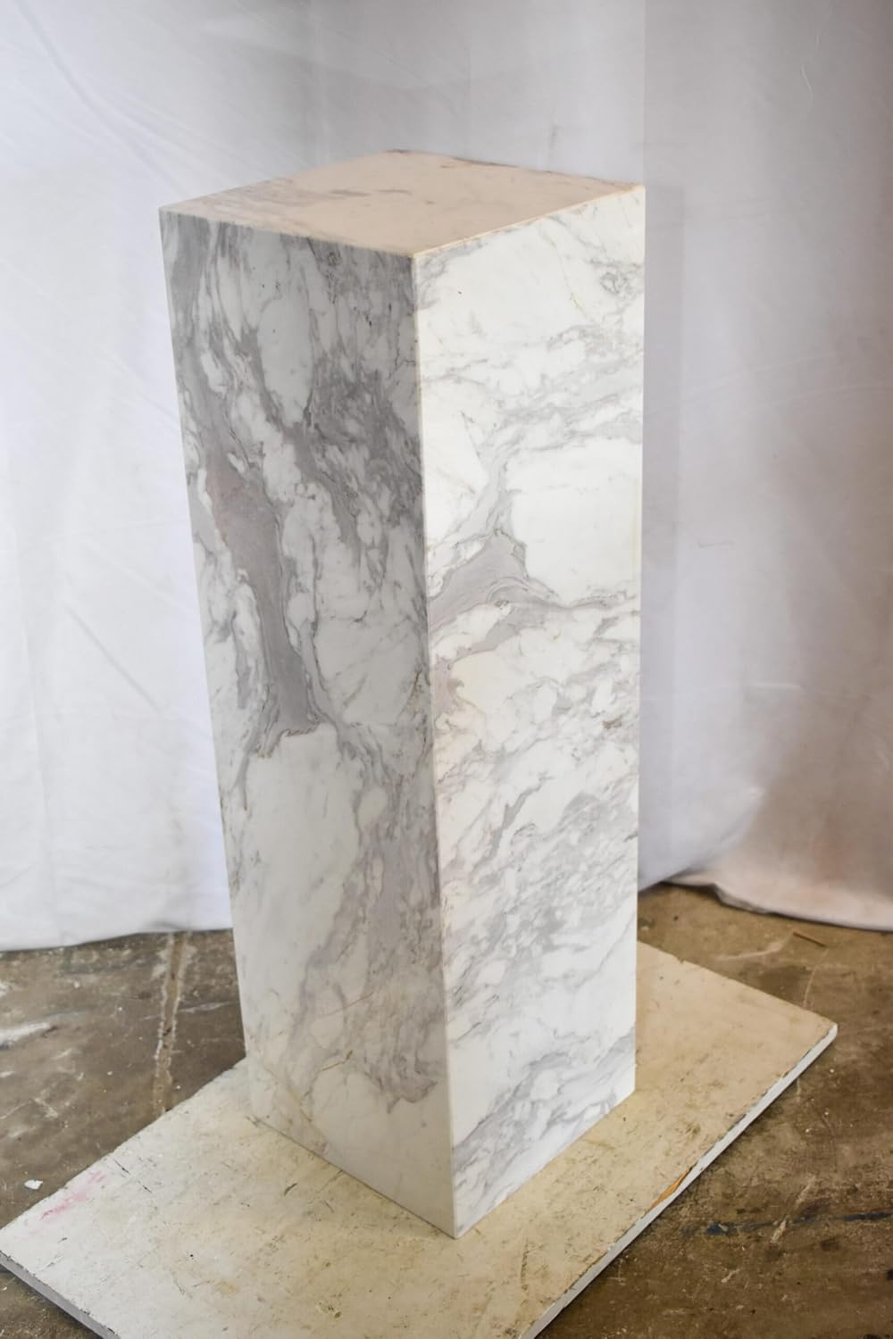 NIFAO Gray & White Marble Stone Display Pedestal, 12" L x 12" W...