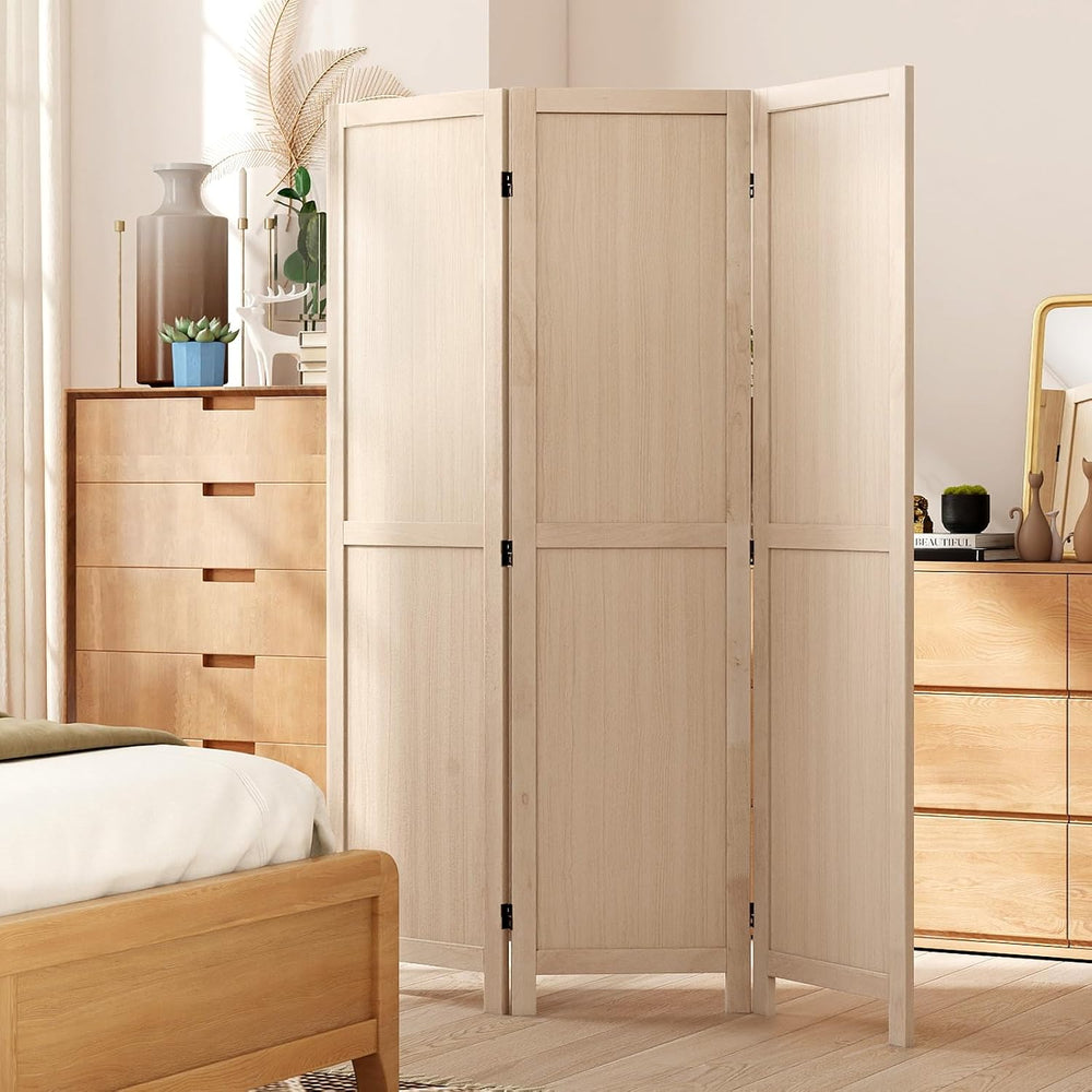 GIANTEX 3 Panel Folding Wooden Room Divider 67" Tall, No Assembly