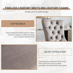 Mid Century Modern Dining Chairs Set of 6, Grey Velvet Upholstered Tufted Back, Kitchen & Dining Room Chairs, Gold Metal Legs, Nailhead Trim, Sillas para Comedor (Gray, 6 Pcs)