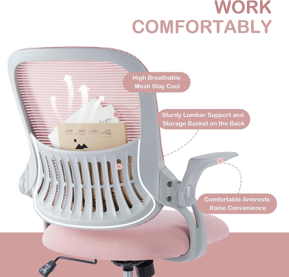 Office Ergonomic Desk Chair, Mesh Comfy Computer Work Chair with Armrests, Ro...