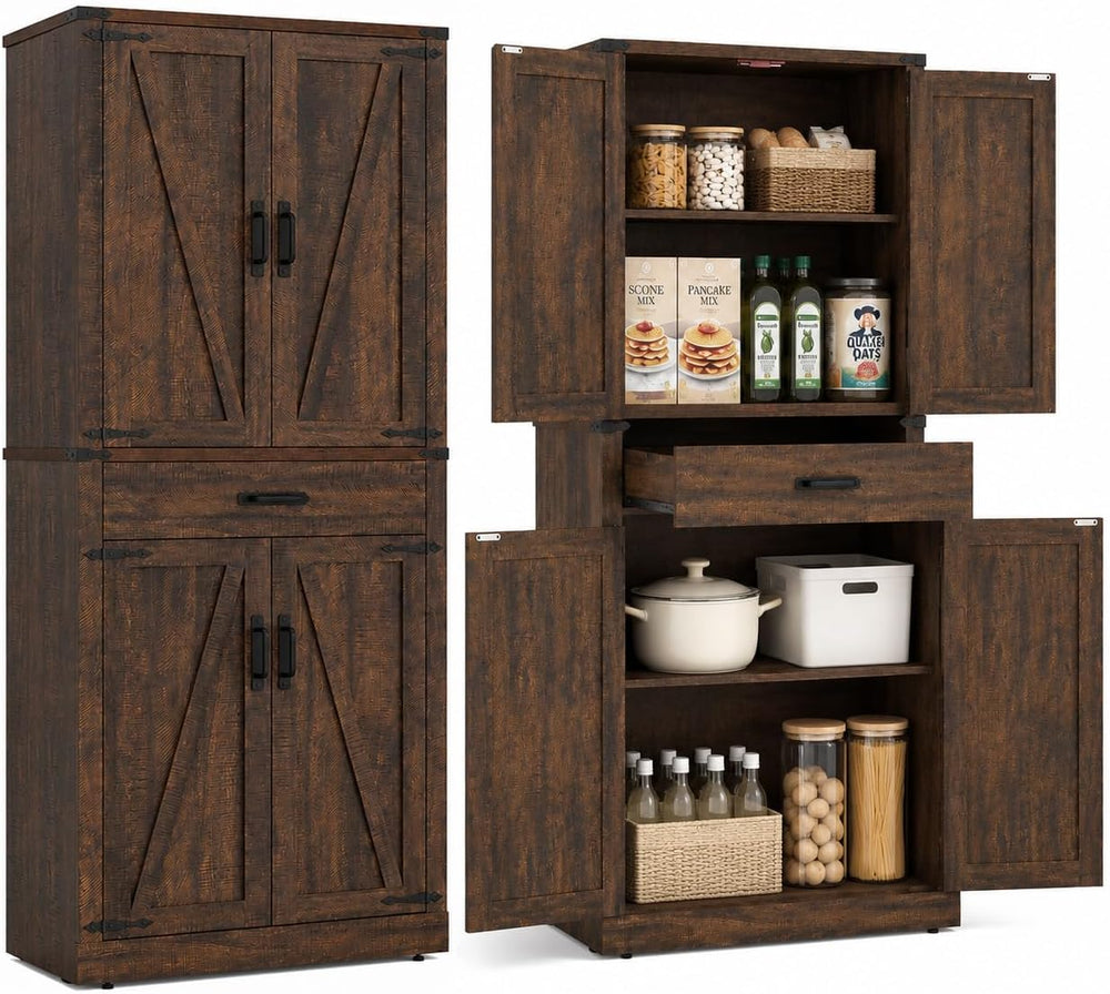 Hlivelood 72" Tall Farmhouse Kitchen Pantry Cabinet with Drawer, Rustic ...