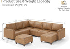 SITJOY 118" Faux Leather Modular Sectional Sofa with Storage, Mid Century Modern Sectional Couches for Living Room, 6 Seater V Shaped Couch with Chaise, Brown