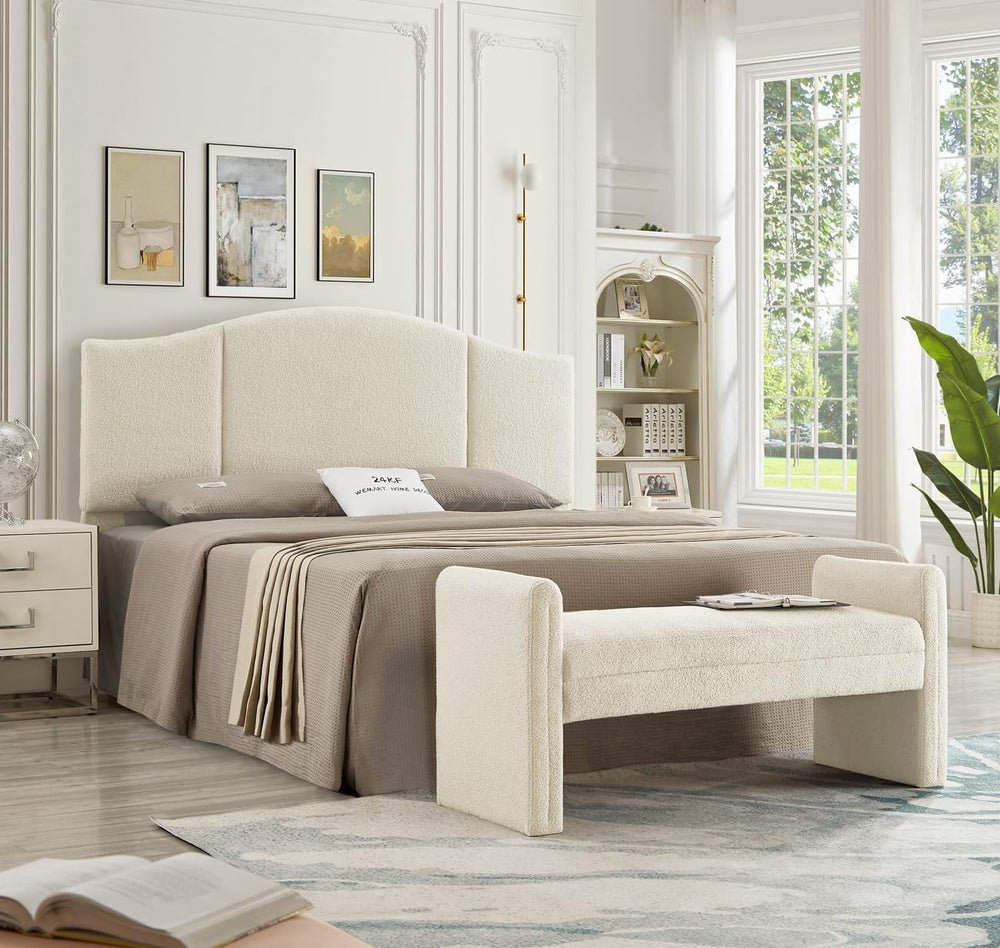 24KF Modern Upholstered Bed Bench Covered with Soft Boucle Teddy Fabric, Love...