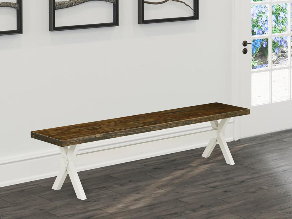 East West Furniture XB077 X-Style Modern Dining Bench with Wooden Seat, 72x15...