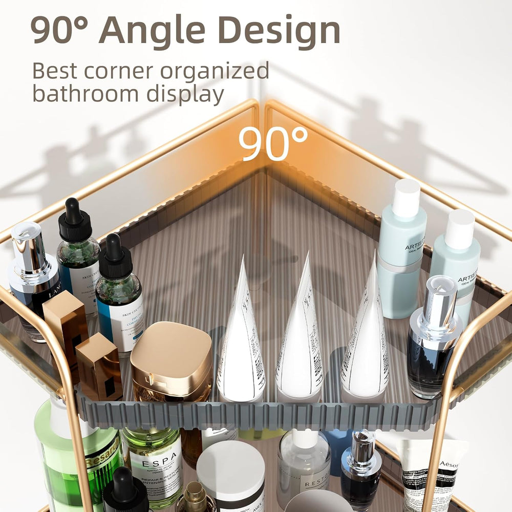 LEEDA 2-Tier Corner Bathroom Counter Organizer, Countertop Makeup & Skinc...