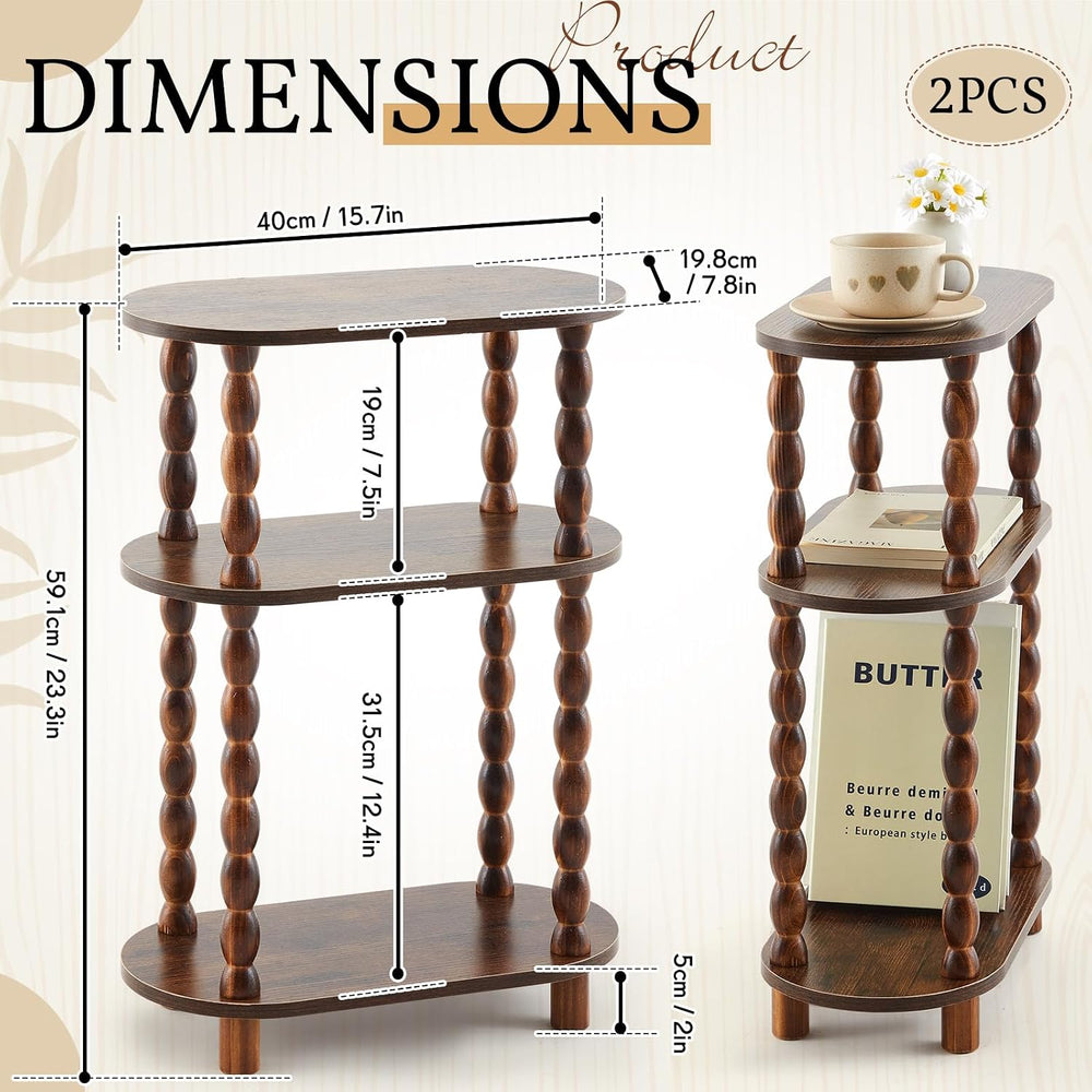 Narrow Side Table Set of 2, 3 Tier Skinny End Table for Small Space 15.7&quot...
