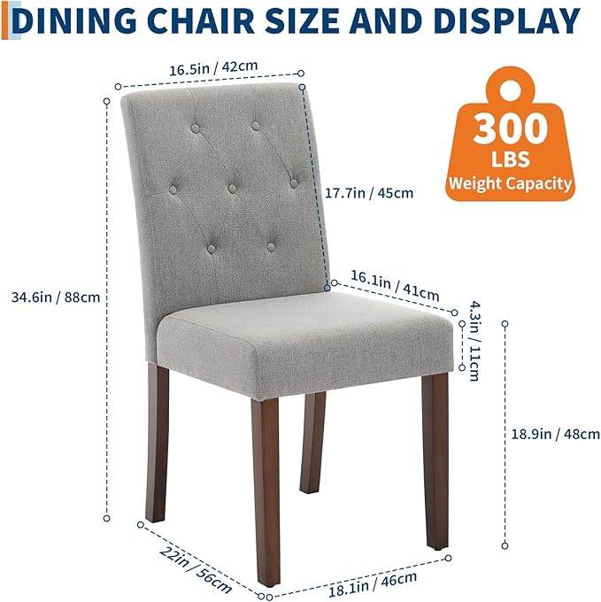 Upholstered Dining Chairs Set of 2, Button Tufted Parsons Chairs with Wood Le...