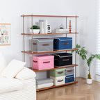 Collapsible Storage Boxes Baskets with Lid Cotton Linen Fabric Storage Bins with Faux Leather Handles Decorative Washable Cube Organizer Container for Home Closet Bedroom (Gray, Small Size)