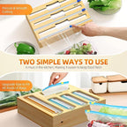 9 IN 1 Storage Bag Organizer for Kitchen Drawer, Bamboo Foil and Plastic Wrap with Cutter, Organizers Compatible Gallon, Quart, Sandwich Snack Size