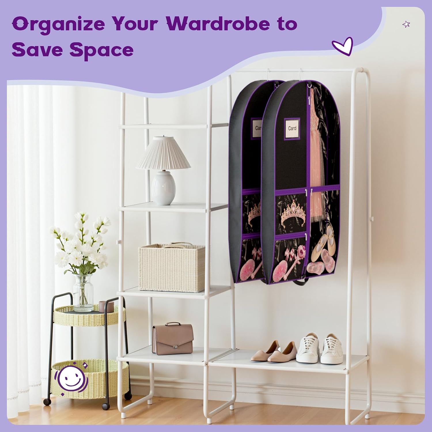 Dance Garment Bags for Dancers, 40" Garment Bags for Hanging Clothes with 3 Clear Zipper Pockets, Cheer Uniform Garment Bag for Suits, Travel & Sports Jersey, Cheer Uniform (Purple, 1Pack 40")