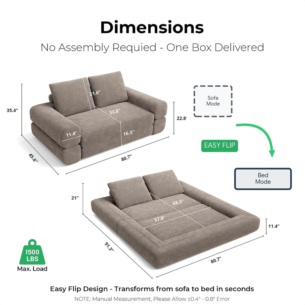 LIKIMIO FlipNest Convertible Sleeper Sofa Bed Floor Sofa 3-in-1 No Assembly, ...