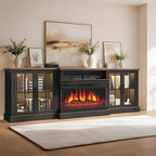 Black 98" Farmhouse TV Stand with 36" Fireplace for Living Room,Media Entertainment Center with Adjustable Shelves and Large Storage Cabinets, TVs up to 100"