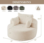 50'' Oversized Round Chaise Longue Chair, Upholstered Corduroy Single Cloud Circle Sofa Chair Comfy Deep Seat Boneless Couch Bed No Assembly Required for Living Room, Bedroom Apartment, Beige