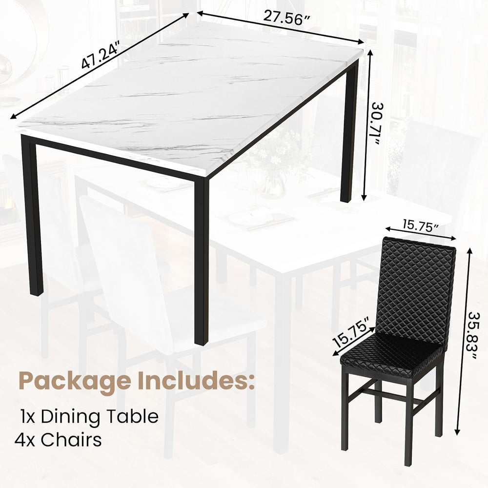 Hooseng Kitchen Table Set 5 Piece Dining Room Table Set Marble Dining Table 4...