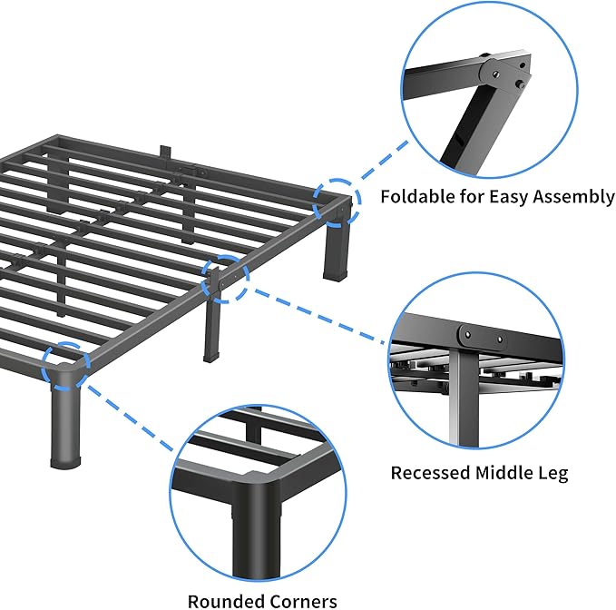 4 Inch Twin Size Bed Frame, 3500Lbs Heavy Duty Metal Platform with Round Corner Legs Mattress Slide Stopper, Steel Slat Support No Box Spring Needed, Noise Free, Non-Slip, Easy Assembly