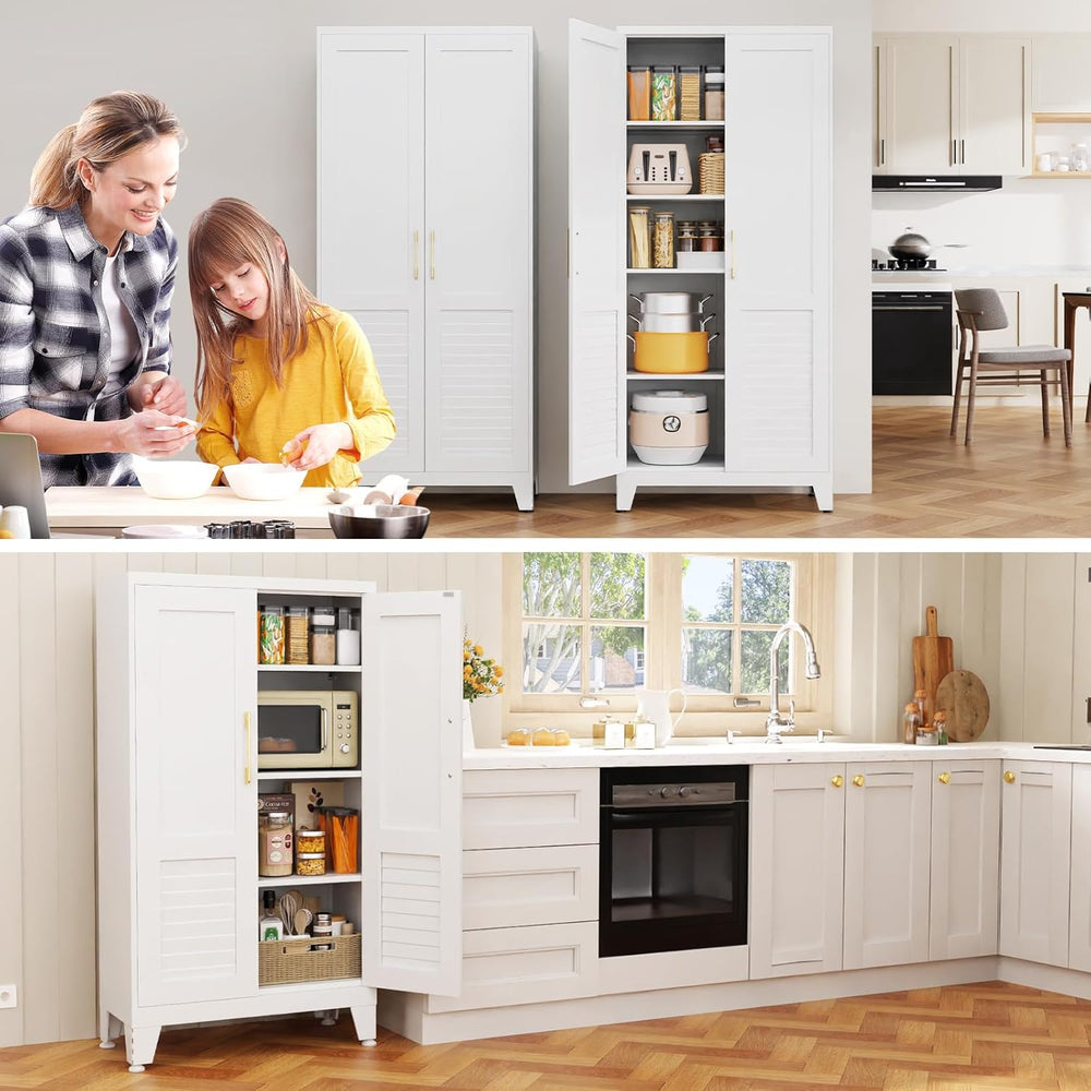 Kitchen Pantry Cabinet, 47.2" H Tall Storage Cabinet with Doors, White F...