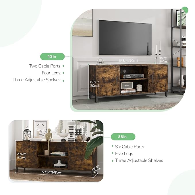 Novilla TV Stand for TV's up to 50 Inches, Modern Barn Door Entertainment Center TV Console, TV Table with Storage Bookcase Shelf for Living Room, 43 Inches, Brown