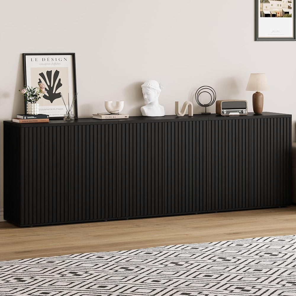 Rophefx Fluted Sideboard Cabinet, 94.5" Buffet Cabinet with Storage, Cre...