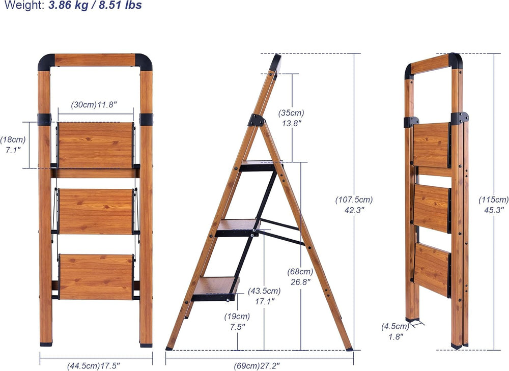 Step Ladder 3-Step Aluminum Folding Ladders