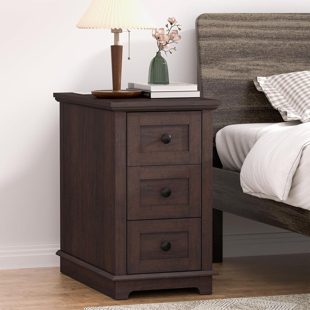 HIFYOBRO 3 Drawers End Table with Flip Top Charging Station, Narrow Side Tabl...