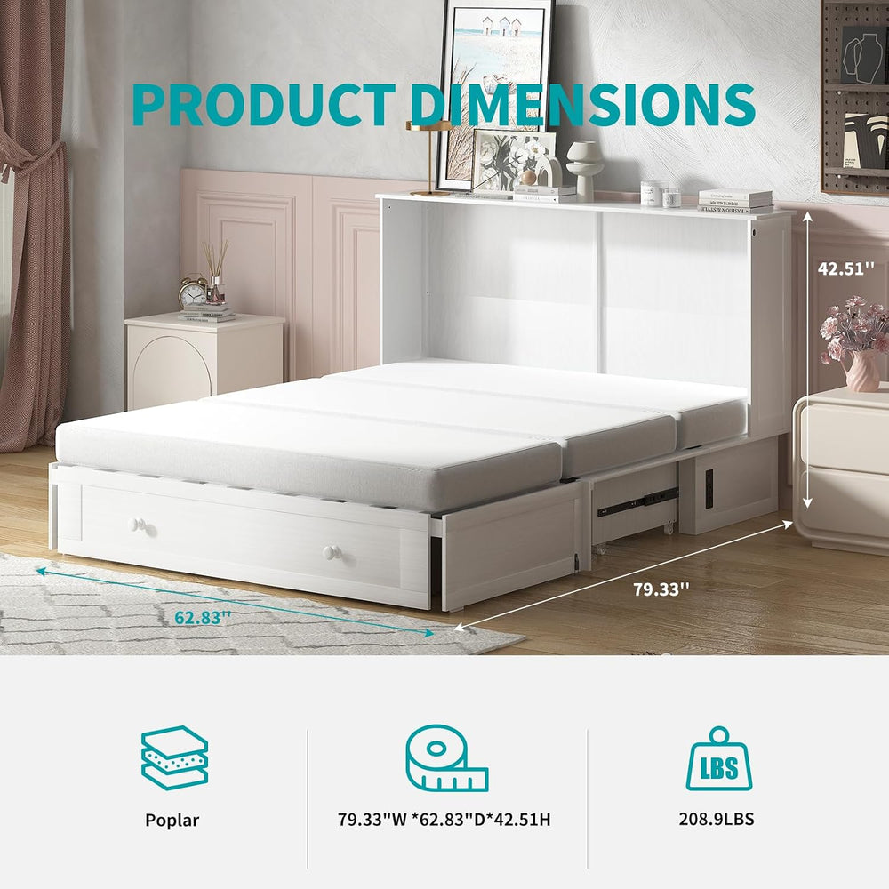 BALUS Murphy Cabinet Bed, Queen Chest Bed with USB Charging Station and Large...