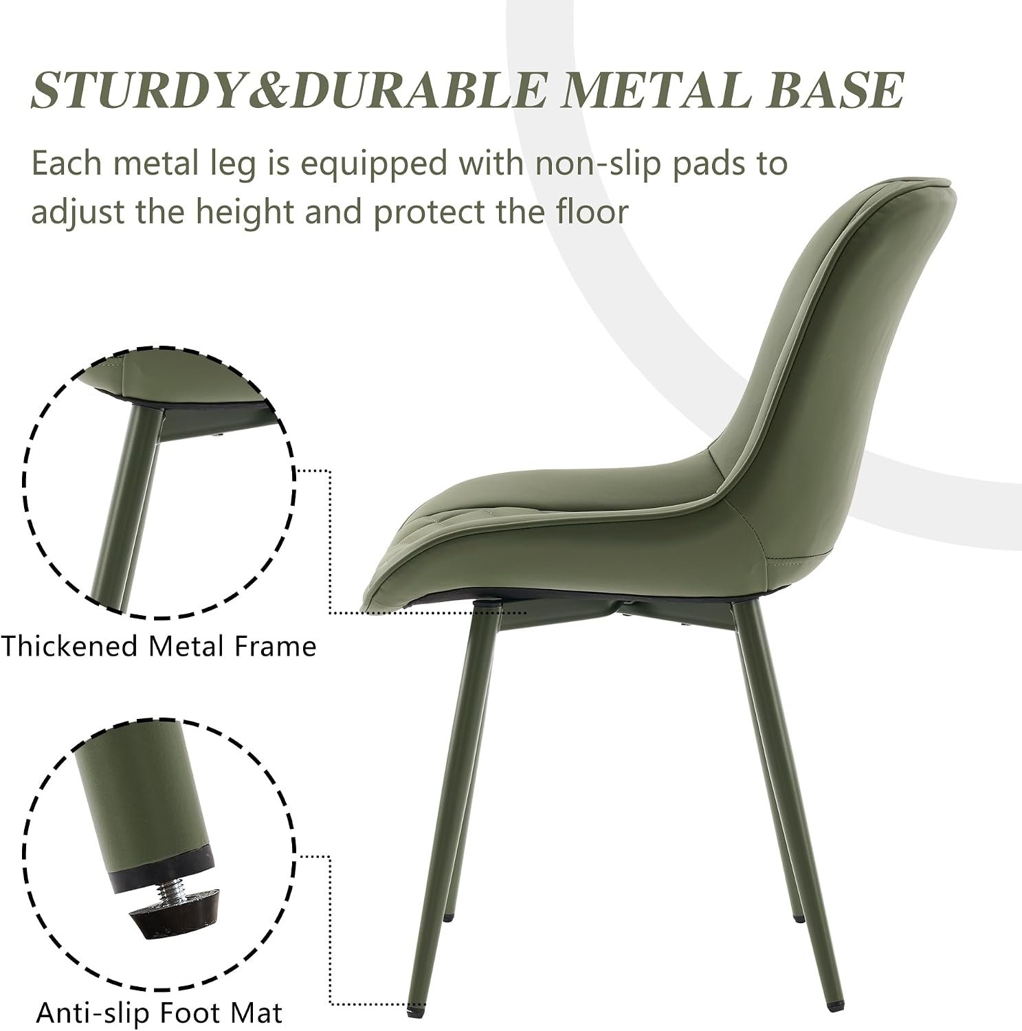YOUNIKE Dining Chairs Set of 2 Kitchen & Dining Room Chairs Modern Green | Faux leather waterproof, comfortable accent side chairs with upholstered back and metal legs, easy to clean assemble; 300lb