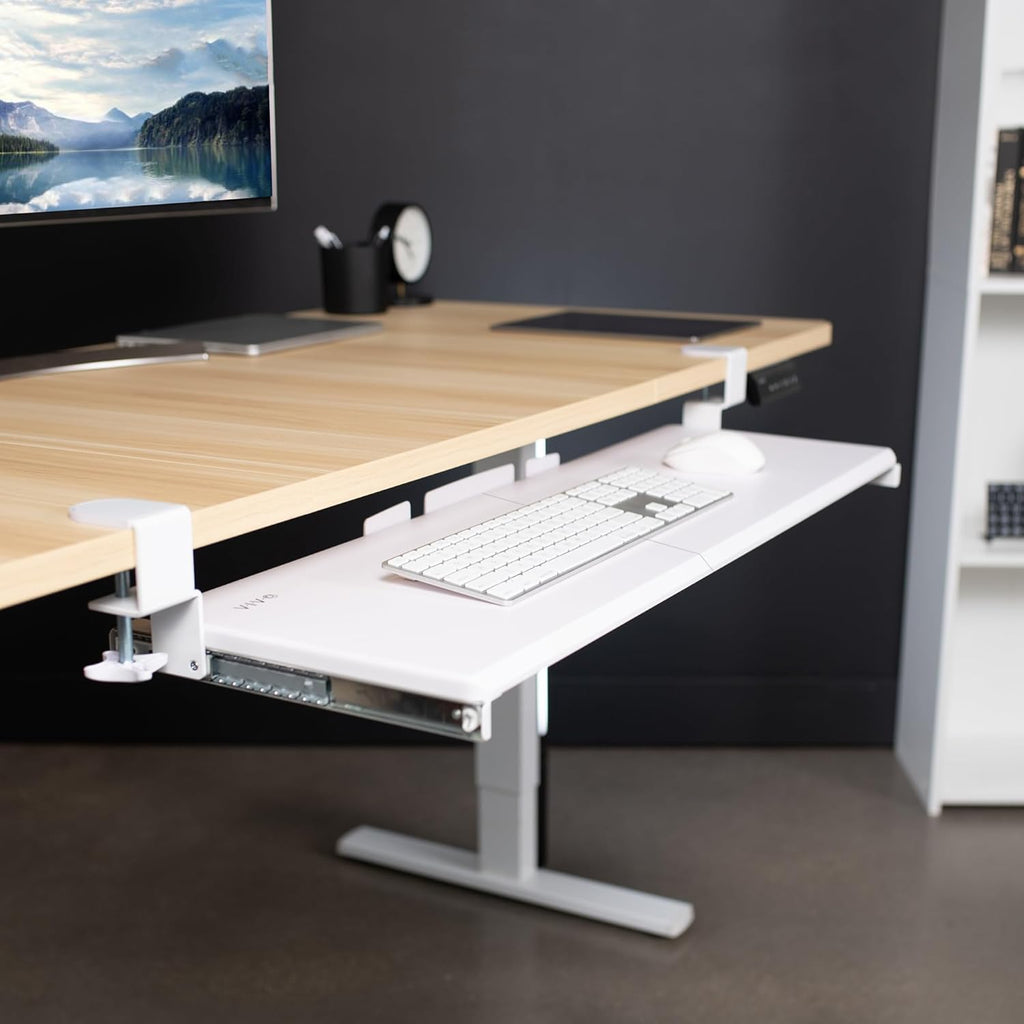VIVO Extra Long Clamp-on Computer Keyboard and Mouse Under Desk Slider Tray, 34 x 11 inch Pull Out Platform Drawer, White, MOUNT-KB15EW