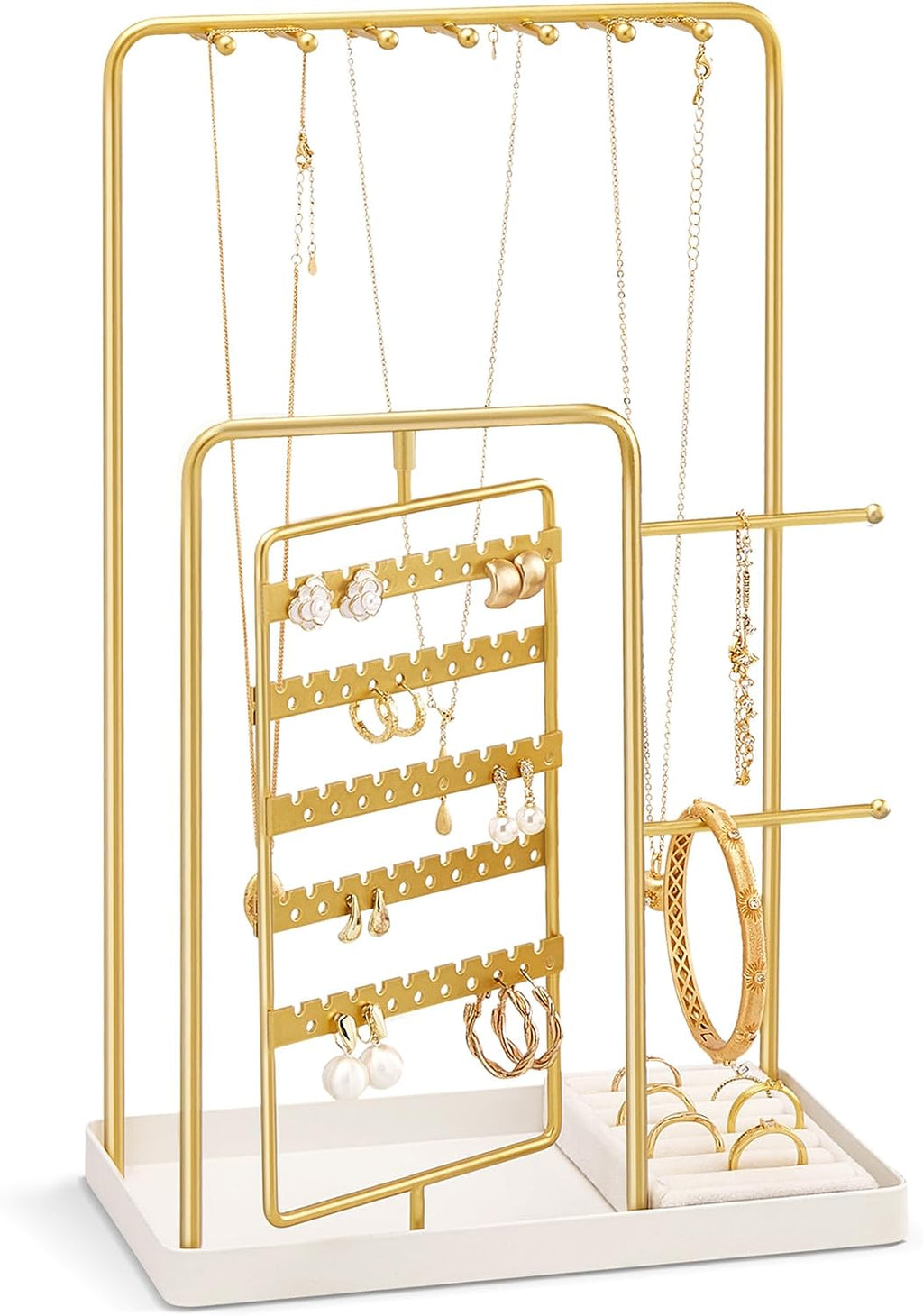 ProCase Jewelry Stand Holder Organizer and Storage, Gold | Rotating Earring Bracelet Holder Storage, Hanging Jewelry Display Velvet Ring Tray, Teen Girls Birthday Gifts Room Dorm Decor