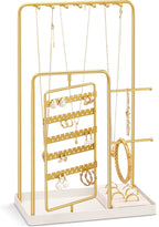 ProCase Jewelry Stand Holder Organizer and Storage, Gold | Rotating Earring Bracelet Holder Storage, Hanging Jewelry Display Velvet Ring Tray, Teen Girls Birthday Gifts Room Dorm Decor