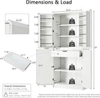 LUMISOL Tall Farmhouse Kitchen Pantry Cabinet with 8 Door Shelves, Curved Design Ached Cabinet with 3 Adjustable Shelves, Versatile Cupboard with Hidden Drawer for Dining Room, 72" H, White