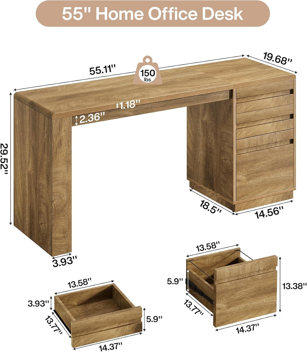 Tribesigns 55-Inch Computer Desk with 3 Drawers, Farmhouse Home Office Desk w...