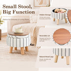 Wimarsbon Storage Ottoman, Modern Round Footrest with Soft Padded Seat, Striped Fabric Footstool with Wood Legs, Accent Small Table or Plant Stand for Hallway, Living Room (Black and White)