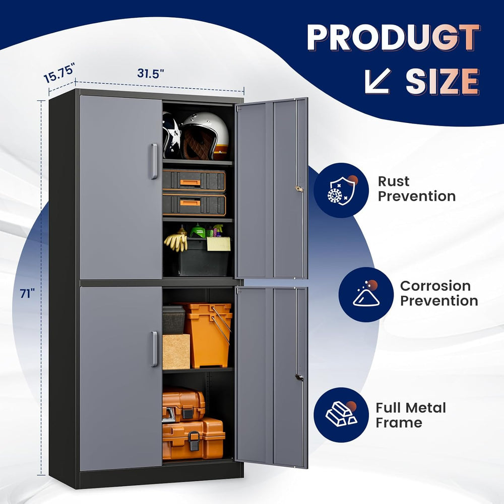 Yizosh Metal Storage Locking Cabinet with 4 Doors and 2 Adjustable Shelves,71...