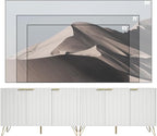 Fluted White TV Stand for 100 Inch TV,Modern White TV Stands for Living Room,TV Console with Storage Cabinets,Entertainment Center with Adjustable Shelves & Gold Handles,Wood Media Cabinet