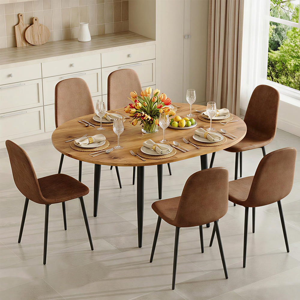 FURNITO Round Dining Table Set for 6, 42"-54" Round to Oval Extenda...