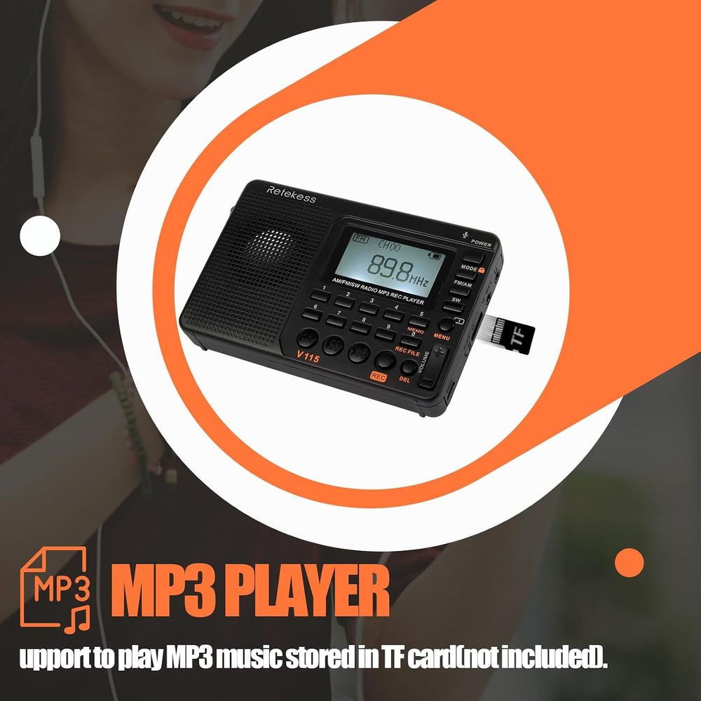 Retekess V115 Shortwave Radio, Digital Radio AM FM