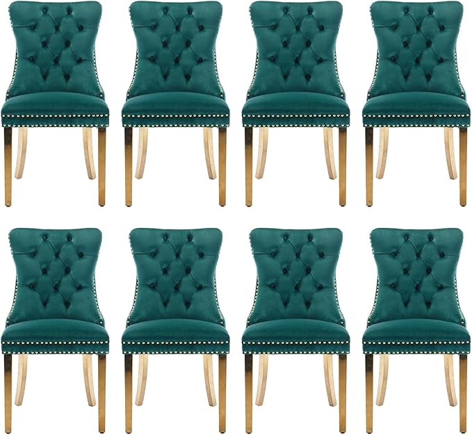 Velvet Upholstered Dining Chairs Set of 8, Modern Style Kitchen Side Chairs w...