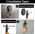 3-H Magnetic Mop Broom Holder and Mop Organizer 4 Pack, Heavy Duty Strong Utility Magnetic Tools Holde, Anti-Slip Strong Metal Garden Tool Rack for Garage, Laundry, Garden (Orange)