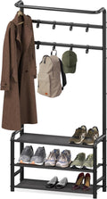 Simple Houseware Coat Rack with Storage Shelf, Freestanding Hall Tree with Hooks for Entryway, Bedroom, Office, Black Metal Clothes Hanger Stand for Coats, Hats, Jackets, Bags - Black