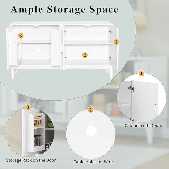 Merax Sideboard Buffet Storage Cabinet with Door Organizers, Cupboard Console Table for Kitchen, Dining and Living Room, Adjustable Shelf, White