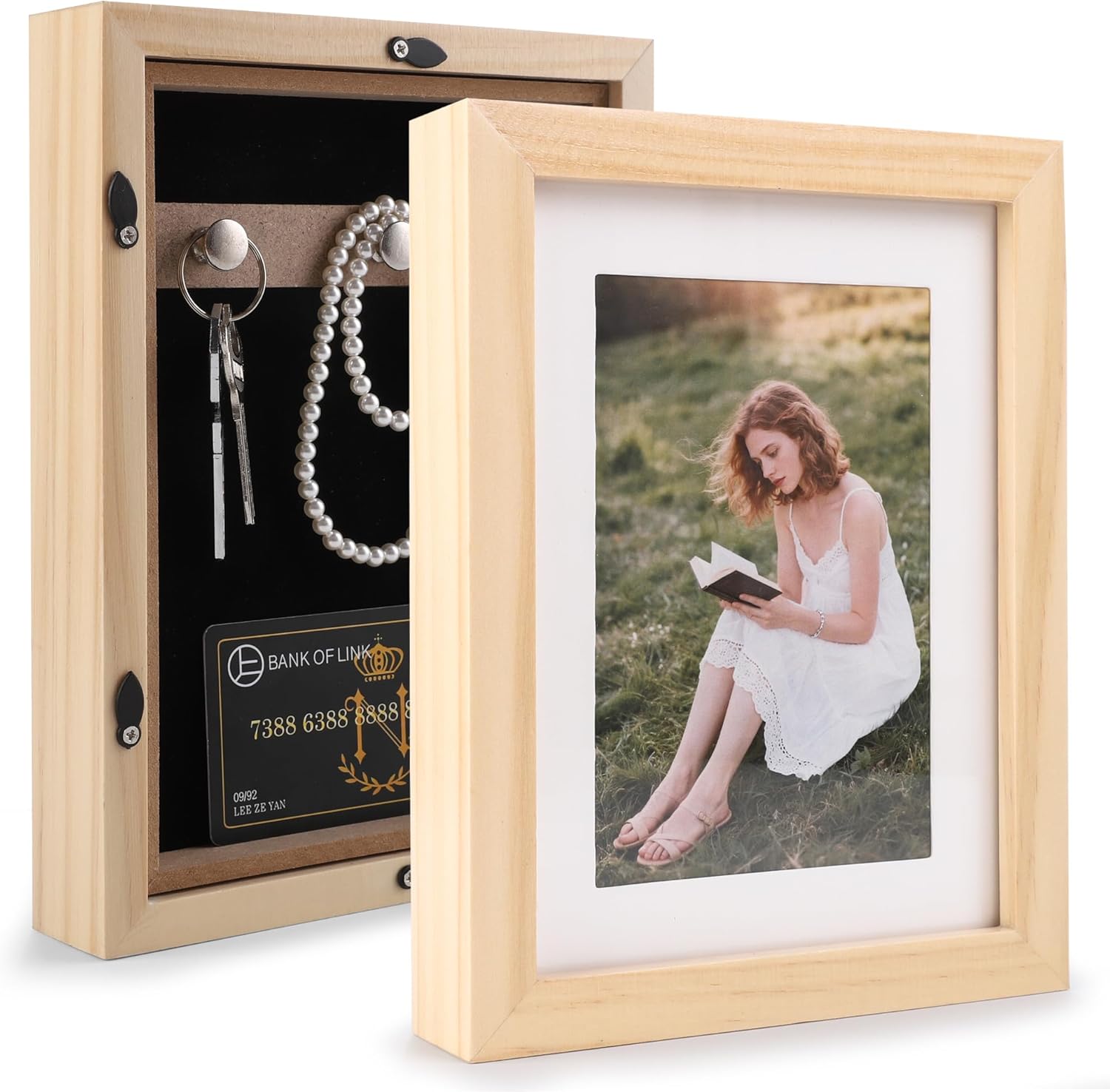 Diversion Safe 6.5"x8.5" Picture Frame Safe with Secret Compartment for Valuables, Hidden Storage Picture Frame with Hooks, Wall-Mounted Secret Storage Box for Bedrooms, Living Rooms, and Offices