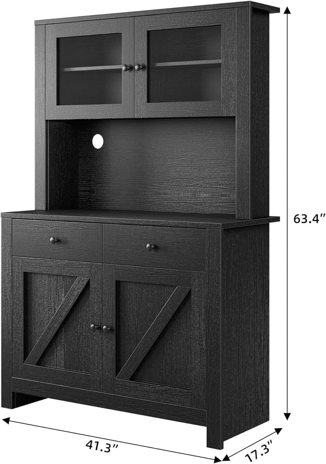 Kitchen Storage Cabinet, Pantry Cabinet with Microwave Stand & Coffee Bar, Freestanding Storage Hutch with 4 Doors & Adjustable Shelves, Multi-Functional Organizer for Kitchen, Dining Room, Black