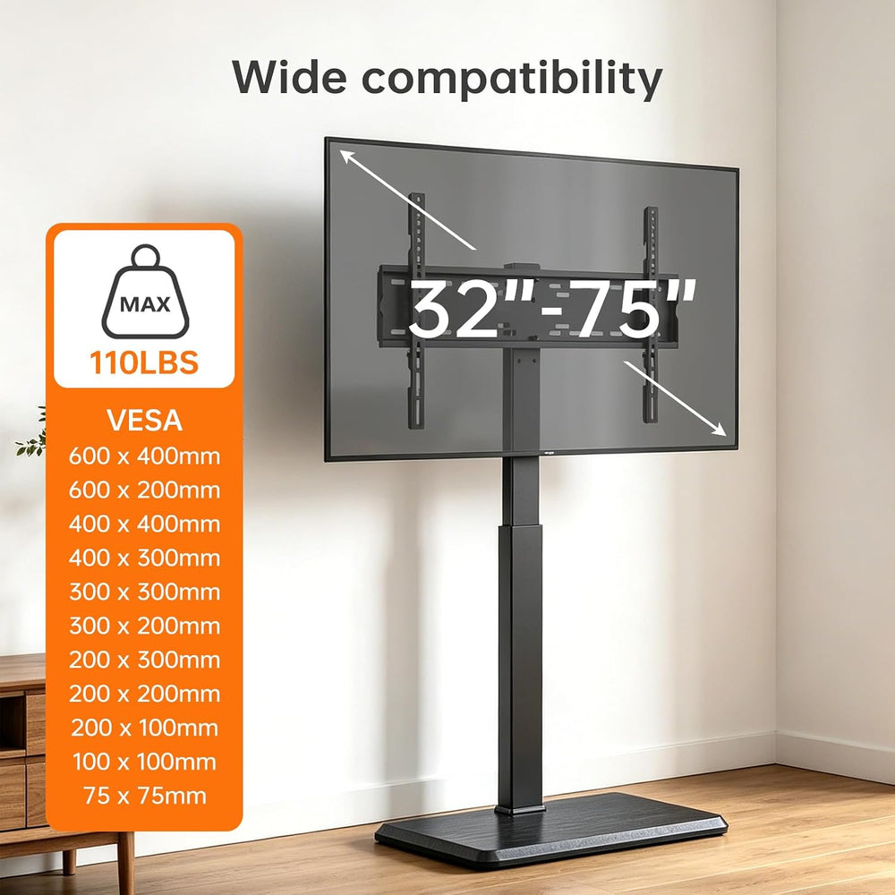 Universal Floor TV Stand for 32-75 Inch TVs up to 110 lbs | ±30° Swivel | Hei...
