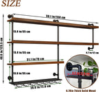 Solid Wood Wall Mounted Wine Rack, Large Wine Rack with LED Light, 4 Tiers Liquor Bottles Floating Shelves with Glass Holder, Industrial Bar Shelves for Home Bar Dining Room (59.1 IN/ 150CM)