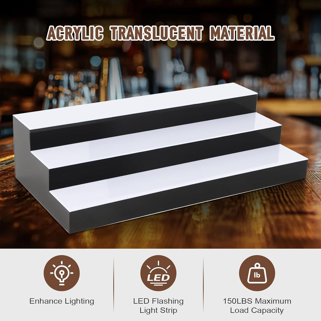 FAHKNS 3 Tiers 16 Inch APP & RF Remote Control LED Lighted Liquor Bottle Display, LED Liquor Shelves, Liquor Bottle Accessories Shelf for Home Bar, 16 Static Colors 4 Dynamic Mode