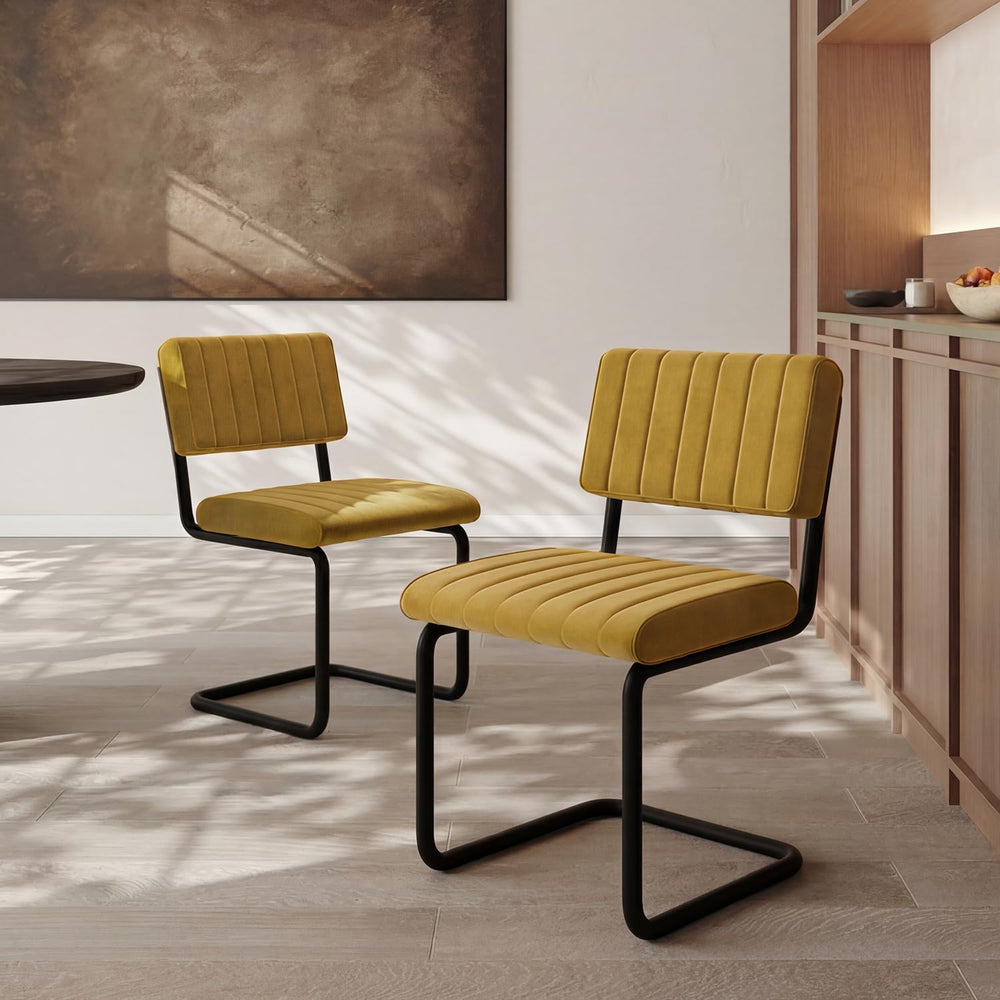 Mid-Century Modern Dining Chairs Set of 4 with Metal Legs, Yellow